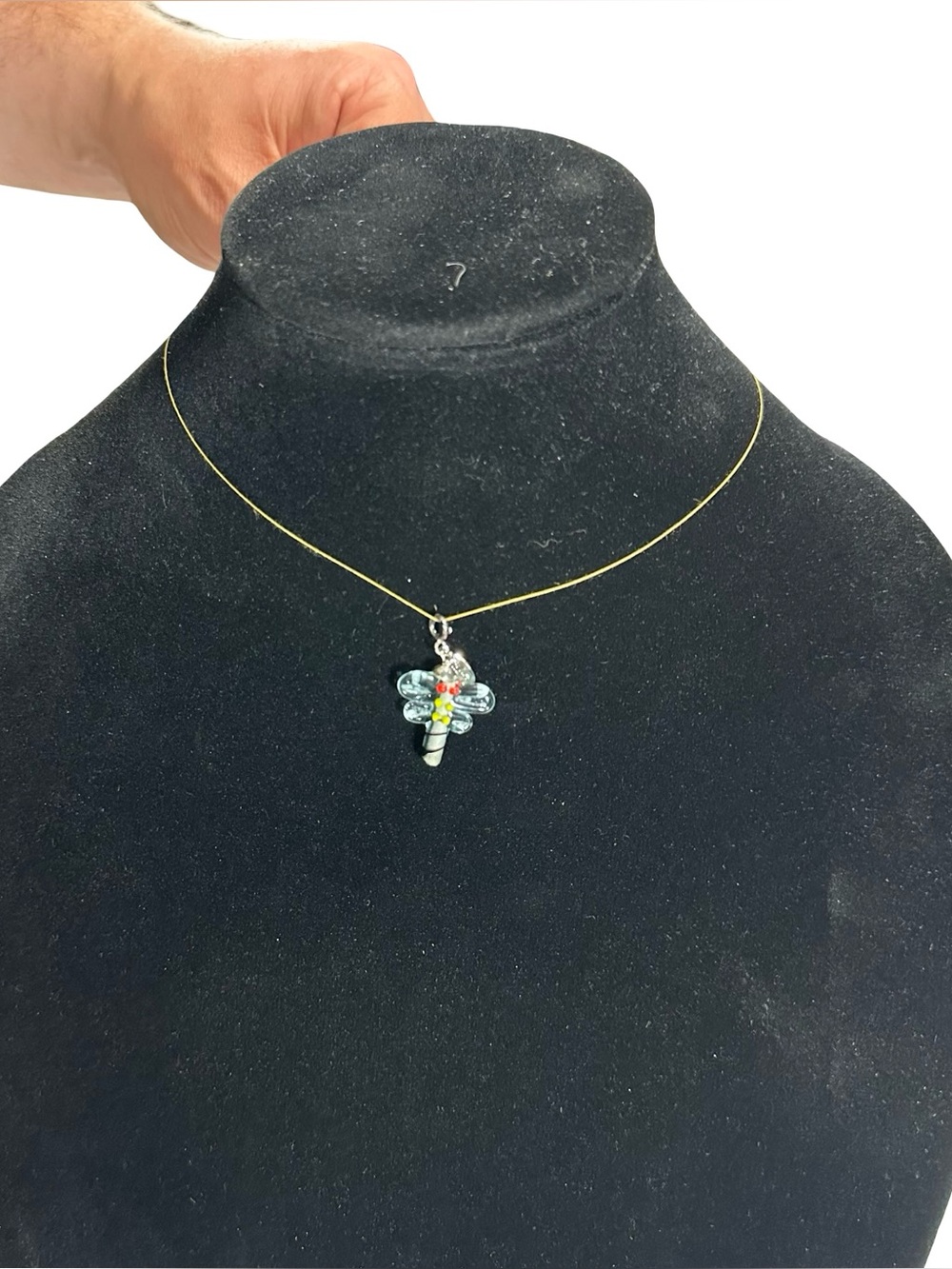 Vtg Shana Signed 925 Sterling Silver Lampwork Glass Dragonfly Pendant Charm 1.5"